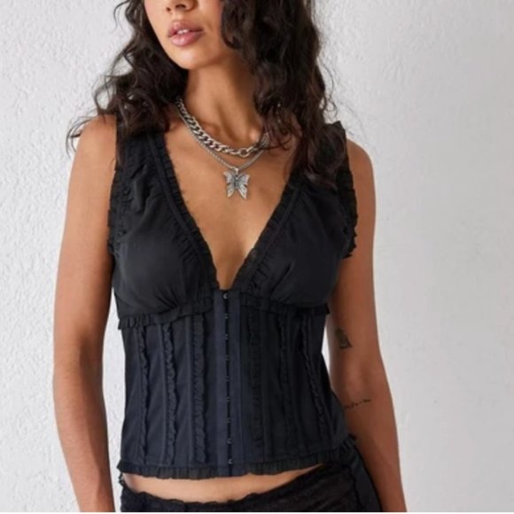 Urban Outfitters Tops - Urban Outfitters Black Corset Cami Top Small V-Neck
